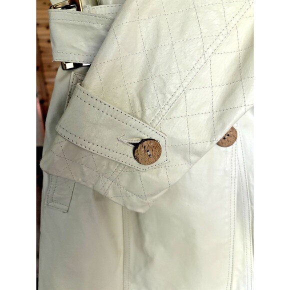 IMAN Leather Trench Coat Jacket Women M Cream Chic Retro Elegant Old World Fall - Picture 10 of 16